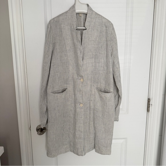 Eileen Fisher Jackets & Blazers - EILEEN FISHER Organic Linen Slub Checkered Jacket size S